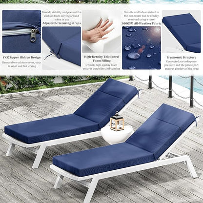 Chaise Lounge Cushion for Outdoor Furniture, Waterproof Fade and Tear Resistant Lounge Deck Chair Cushions for Patio Lawn Pool Resort Hotel