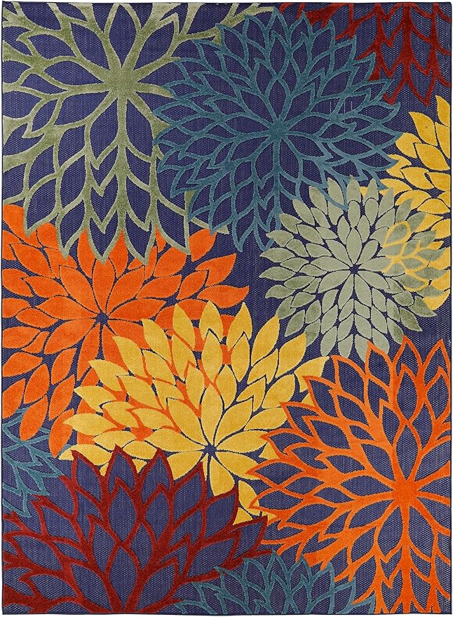 Nourison Home Aloha Indoor/Outdoor Modern Navy Multicolor 9' x 12' Area Rug, Easy Cleaning, Non Shedding, Bed Room, Living Room, Dining Room, Backyard, Deck, Patio (9x12)