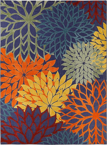 Nourison Home Aloha Indoor/Outdoor Modern Navy Multicolor 9' x 12' Area Rug, Easy Cleaning, Non Shedding, Bed Room, Living Room, Dining Room, Backyard, Deck, Patio (9x12)