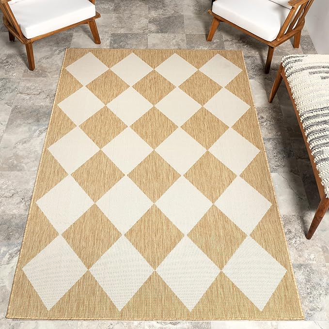 nuLOOM 5' x 8' Outdoor Performance Area Rug, Stain Resistant, Weather Resistant, High Traffic, Patio, Balcony, Outside, Sabina Tan