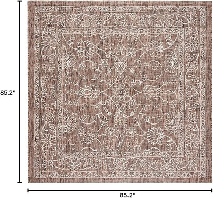 SAFAVIEH Washable Rug Outdoor Courtyard Collection - 7'10" Square, Brown & Ivory, Non-Shedding & Easy Cleaning, Ideal for Patio, Backyard, Mudroom (CY8680-36321)