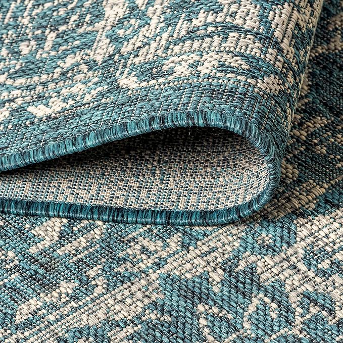 JONATHAN Y Weave Floral Indoor Outdoor Square Area Rug 5X5 Teal/Gray, Tela Bohemian Textured for Backyard, Patio, Porch, Easy-Cleaning, High Traffic, Pet-Friendly, Non-Shedding (SMB100C-5SQ)