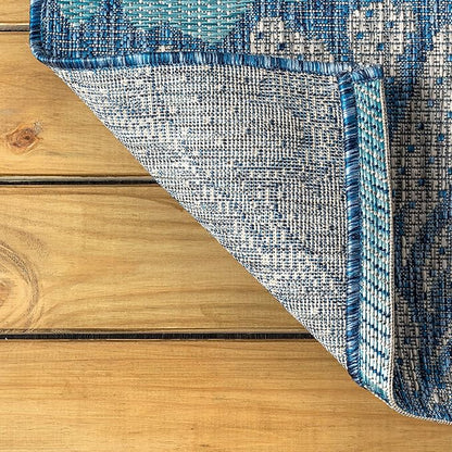 JONATHAN Y Floral Textured Weave Indoor Outdoor Square Area Rug 4X4 Navy/Aqua, Zinnia Modern for Backyard, Patio, Porch, Easy-Cleaning, High Traffic, Pet-Friendly, Non-Shedding (SMB110C-4SQ)