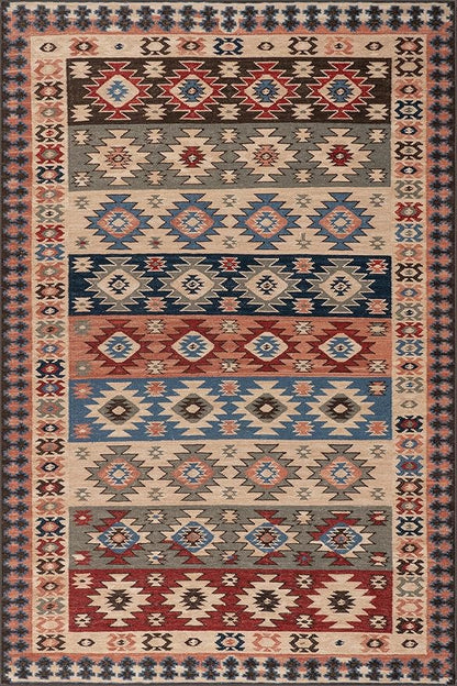 Dash & Albert Balsam Kilim Multi Machine Washable Rug, 6 X 9 Feet, Red Geometric Pattern