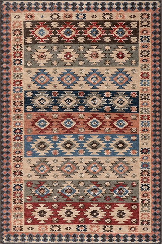 Dash & Albert Balsam Kilim Multi Machine Washable Rug, Runner-2.5 X 8 Feet, Red Geometric Pattern