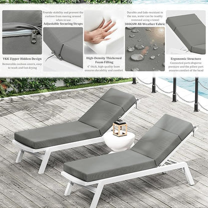 Chaise Lounge Cushion for Outdoor Furniture, Waterproof Fade and Tear Resistant Lounge Deck Chair Cushions for Patio Lawn Pool Resort Hotel