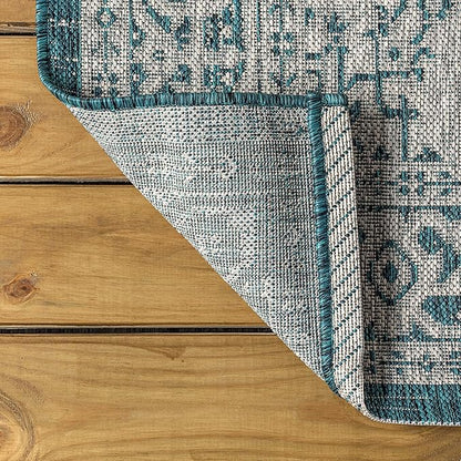 JONATHAN Y Medallion Weave Indoor Outdoor Octagon Area Rug 8 Ft Teal Blue/Gray, Sinjuri Textured for Backyard, Patio, Porch, Easy-Cleaning, High Traffic, Pet-Friendly, Non-Shedding (SMB101C-8TGN)