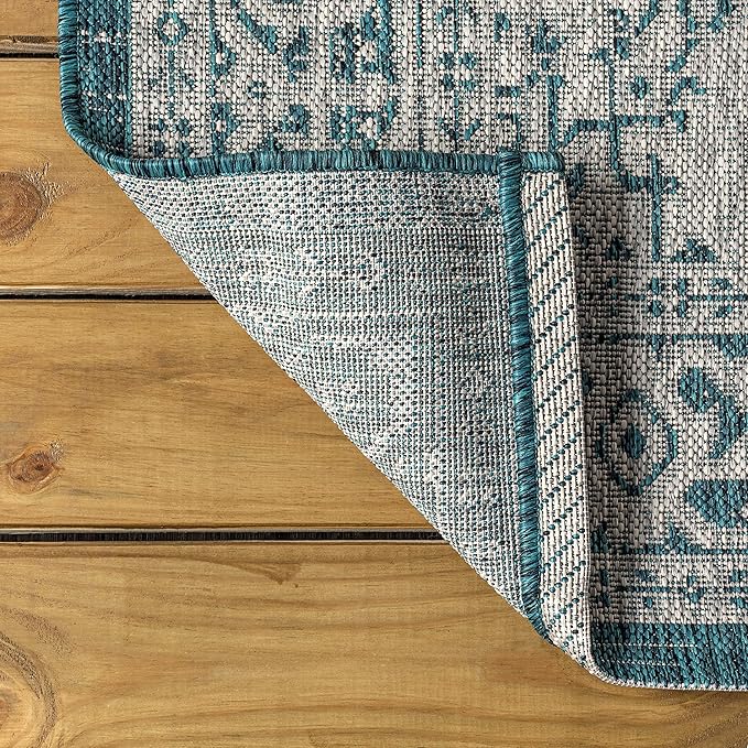 JONATHAN Y Medallion Weave Indoor Outdoor Area Rug 9X12 Teal Blue/Gray, Sinjuri Textured for Backyard, Patio, Porch, Easy-Cleaning, High Traffic, Pet-Friendly, Non-Shedding (SMB101C-9)