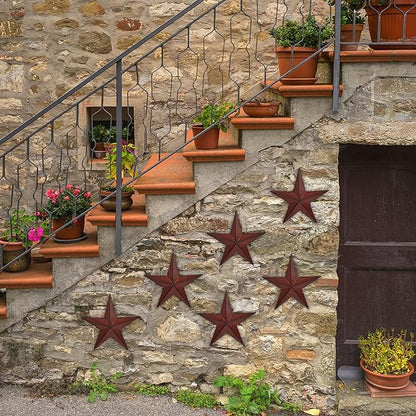 JoyEvy 6"（6pieces Red Black Barn Star Texas Stars Art-Metal Stars for Outside Rustic Vintage Western Wall Decor Country Home Farmhouse Wall Decorations