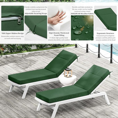 Chaise Lounge Cushion for Outdoor Furniture, Waterproof Fade and Tear Resistant Lounge Deck Chair Cushions for Patio Lawn Pool Resort Hotel