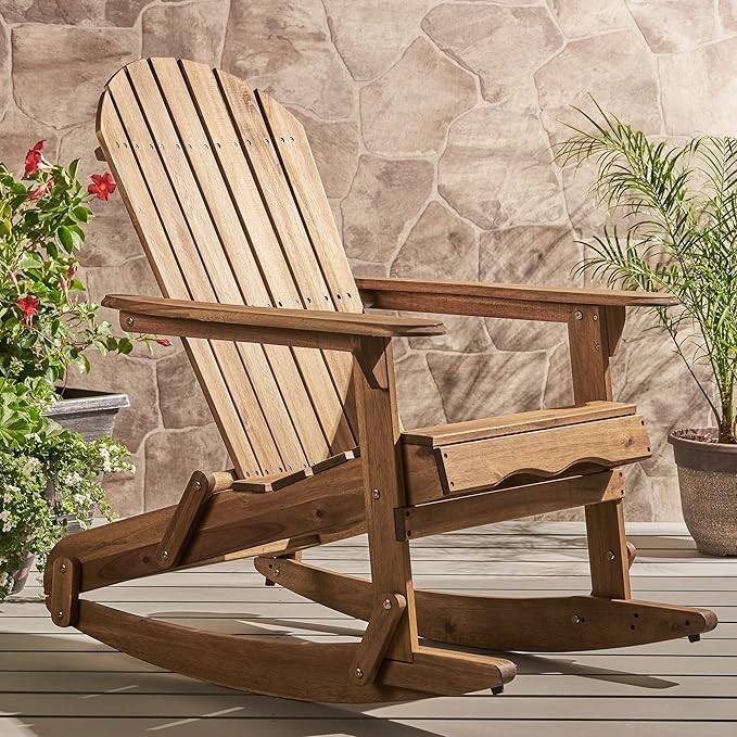 Christopher Knight Home Malibu Outdoor Acacia Wood Adirondack Rocking Chair, Natural Stained
