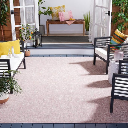 SAFAVIEH Courtyard Collection 6'7" x 9'6" Soft Pink/Ivory CY8680 Indoor/ Outside Waterproof Easy cleansingPatio Backyard Mudroom Area Mat