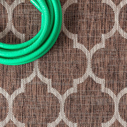 JONATHAN Y Moroccan Trellis Indoor Outdoor Runner Rug 2X14 Espresso/Taupe, Trebol Textured Weave for Backyard, Patio, Porch, Easy-Cleaning, High Traffic, Pet-Friendly, Non-Shedding (SMB109B-214)
