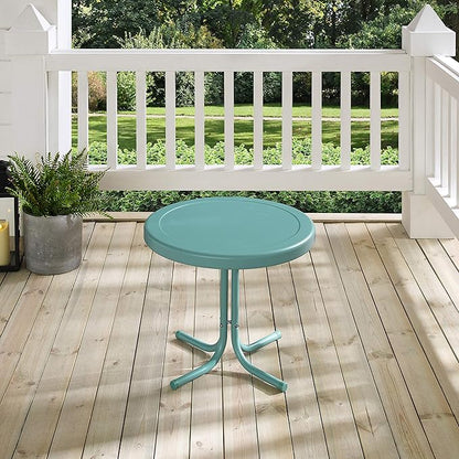Crosley Furniture Griffith Weather Resistant Retro Metal Outdoor Side Table for Patio, Deck, Porch, Caribbean Blue