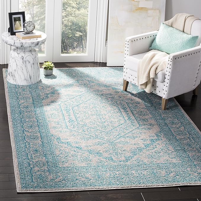 SAFAVIEH Adirondack Collection Accent Rug - 4' x 6', Light Grey & Teal, Oriental Medallion Design, Non-Shedding & Easy Care, Ideal for High Traffic Areas in Entryway, Living Room, Bedroom (ADR108L)