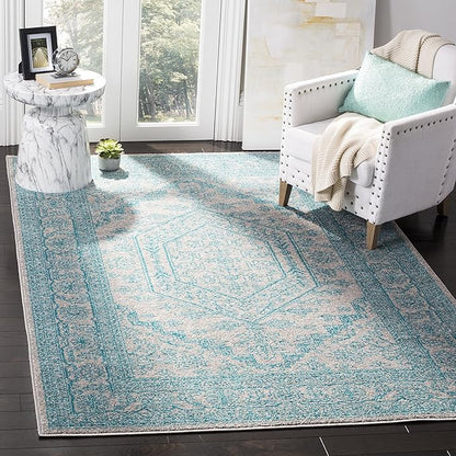 SAFAVIEH Adirondack Collection Accent Rug - 4' x 6', Light Grey & Teal, Oriental Medallion Design, Non-Shedding & Easy Care, Ideal for High Traffic Areas in Entryway, Living Room, Bedroom (ADR108L)