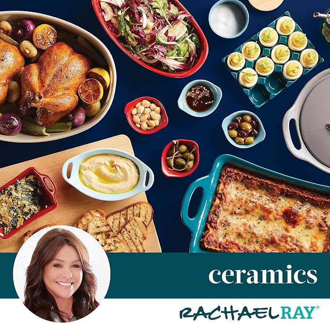 Rachael Ray Solid Glaze Ceramics Round Ramekins/Dipping Cup Set, 4 Piece, Teal