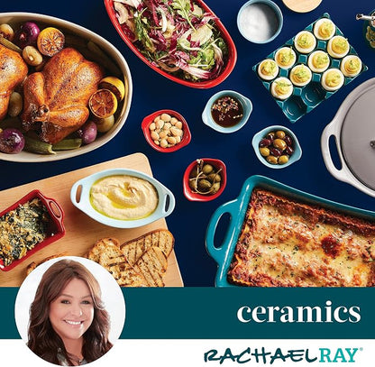 Rachael Ray Solid Glaze Ceramics Round Ramekins/Dipping Cup Set, 4 Piece, Teal