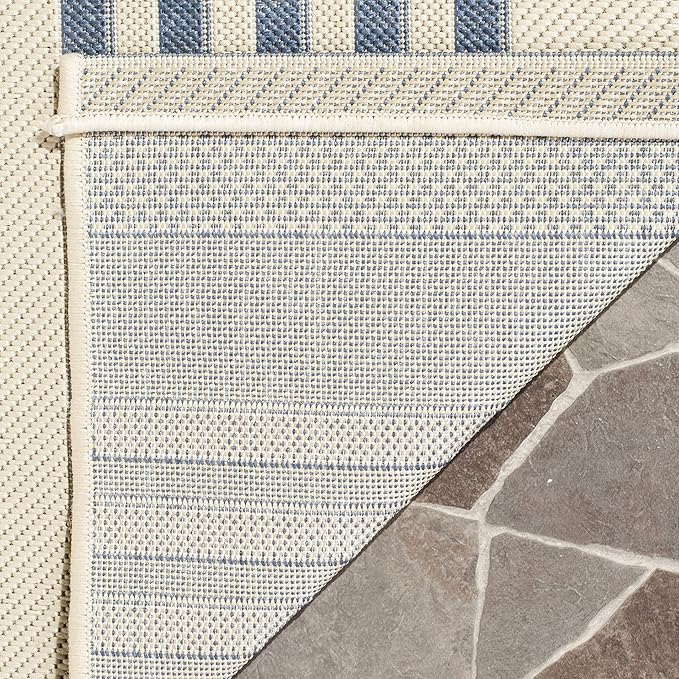 SAFAVIEH Washable Rug Outdoor Courtyard Collection - 2'7" x 5', Beige & Blue, Non-Shedding & Easy Cleaning, Ideal for Patio, Backyard, Mudroom (CY6062-233)