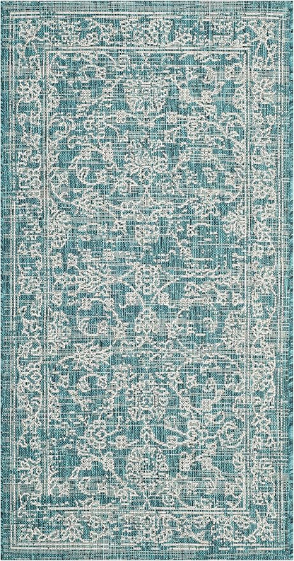 SAFAVIEH Washable Rug Outdoor Courtyard Collection - 2'7" x 5', Turquoise, Non-Shedding & Easy Cleaning, Ideal for Patio, Backyard, Mudroom (CY8680-37221)