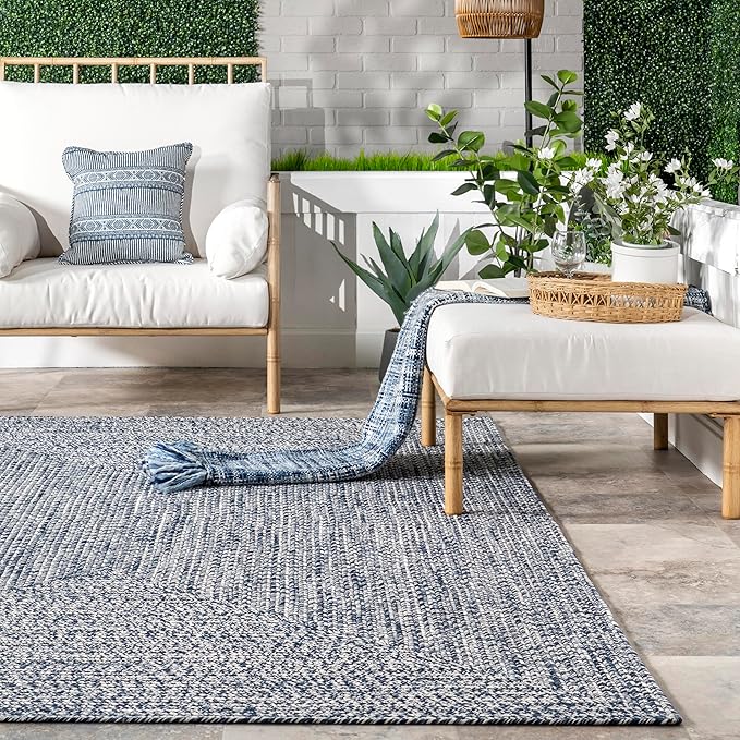 nuLOOM 6' x 9' Solid Hand Braided Indoor/Outdoor Area Rug, Pet-Friendly, High Traffic, Weather Resistant, for Patio, Balcony, Bedroom, Living, Dining Room, Wynn Navy