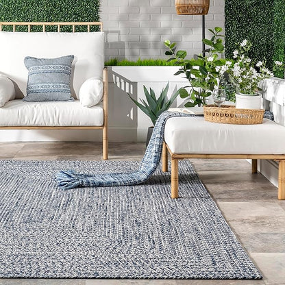 nuLOOM 6' x 9' Solid Hand Braided Indoor/Outdoor Area Rug, Pet-Friendly, High Traffic, Weather Resistant, for Patio, Balcony, Bedroom, Living, Dining Room, Wynn Navy