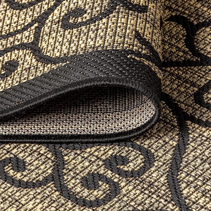 JONATHAN Y Vintage Filigree Indoor Outdoor Area Rug 4X6 Black/Khaki, Madrid Textured Weave for Backyard, Patio, Porch, Easy-Cleaning, High Traffic, Pet-Friendly, Non-Shedding (SMB107A-4)
