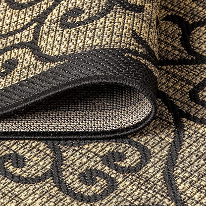 JONATHAN Y Vintage Filigree Indoor Outdoor Area Rug 4X6 Black/Khaki, Madrid Textured Weave for Backyard, Patio, Porch, Easy-Cleaning, High Traffic, Pet-Friendly, Non-Shedding (SMB107A-4)