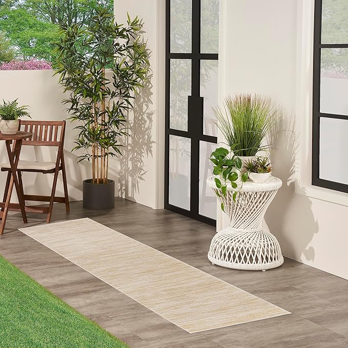 Nourison Home Essentials 10' Runner Ivory Gold Fabric Area Rug