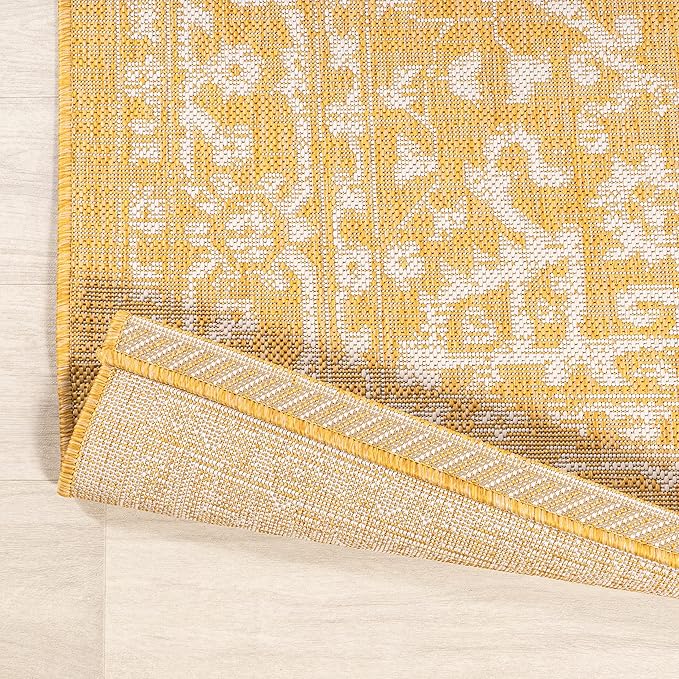 JONATHAN Y Boho Medallion Indoor Outdoor Runner Rug 2X8 Yellow/Cream, Malta Textured Weave for Backyard, Patio, Porch, Easy-Cleaning, High Traffic, Pet-Friendly, Non-Shedding (SMB104G-28)