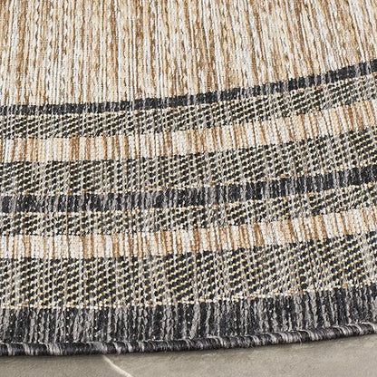 SAFAVIEH Courtyard Collection 4' Round Natural / Black CY8475 Indoor/ Outdoor Patio Backyard Mudroom Area Rug