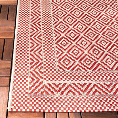 SAFAVIEH Washable Rug Outdoor Courtyard Collection - 2'3" x 12' Runner, Beige & Red, Non-Shedding & Easy Cleaning, Ideal for Patio, Entryway, Mudroom, Hallway, Kitchen (CY6235-23812)
