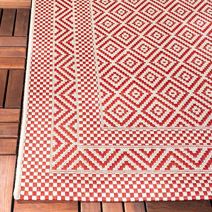 SAFAVIEH Washable Rug Outdoor Courtyard Collection - 2'3" x 10' Runner, Beige & Red, Non-Shedding & Easy Cleaning, Ideal for Patio, Entryway, Mudroom, Hallway, Kitchen (CY6235-23812)
