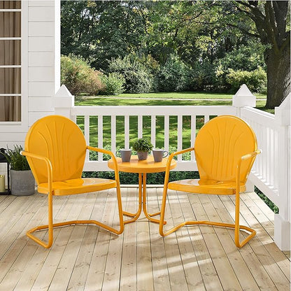 Crosley Furniture Griffith 3-Piece Outdoor Chair and Side Table Set, Retro Metal Bistro Patio Sets for Porch, Tangerine