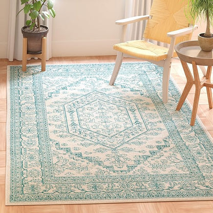 SAFAVIEH Adirondack Collection Accent Rug - 3' x 5', Ivory & Teal, Oriental Medallion Design, Non-Shedding & Easy Care, Ideal for High Traffic Areas in Entryway, Living Room, Bedroom (ADR108G)