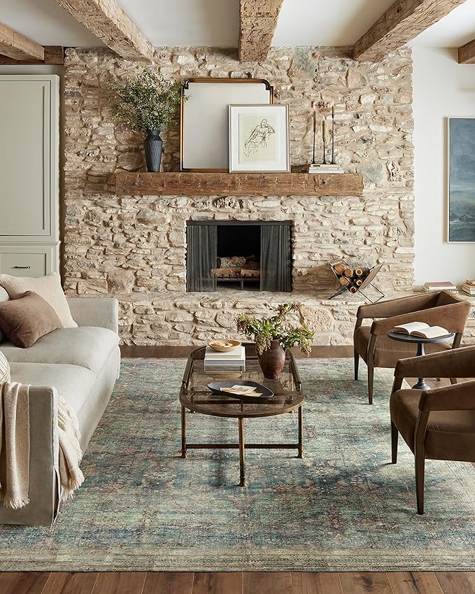 Loloi Magnolia Home by Joanna Gaines Banks Collection BAN-01 Ocean/Spice 2'-0" x 5'-0" .13" Pile Height, Machine Washable, Accent Rug