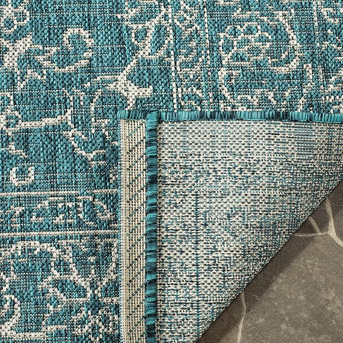 SAFAVIEH Washable Rug Outdoor Courtyard Collection - 2'3" x 6'7" Runner, Turquoise, Non-Shedding & Easy Cleaning, Ideal for Patio, Entryway, Mudroom, Hallway, Kitchen (CY8680-37221)
