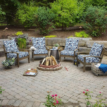 Arden Outdoor Foam Deep Seat Cushion Set (4-Pack), 24x24, Premium High-Density Foam, Never Flattens, Weather-Proof for Patio Chair Sofa Couch, Blue Garden Floral