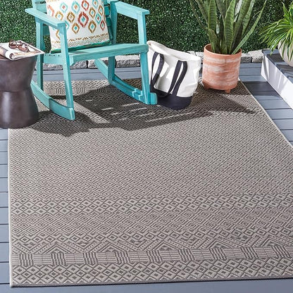 SAFAVIEH Washable Rug Outdoor Courtyard Collection - 5'3" Square, Brown & Grey, Non-Shedding & Easy Cleaning, Ideal for Patio, Backyard, Mudroom (CY6235-07812)