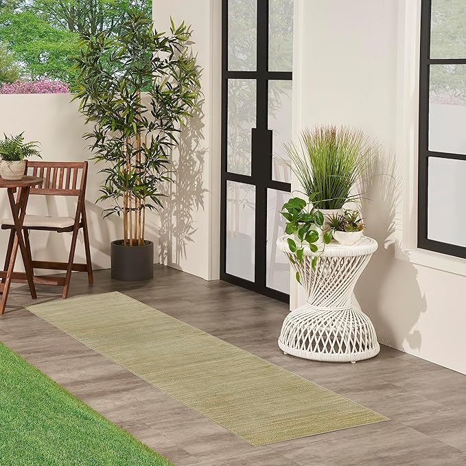Nourison Home Essentials Indoor/Outdoor Green Gold 2' x 6' Area Rug, Easy Cleaning, Non Shedding, Bed Room, Living Room, Dining Room, Backyard, Deck, Patio (2x6)