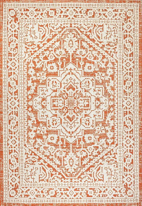 JONATHAN Y Medallion Weave Indoor Outdoor Area Rug 4X6 Orange/Cream, Sinjuri Textured for Backyard, Patio, Porch, Easy-Cleaning, High Traffic, Pet-Friendly, Non-Shedding (SMB101F-4)