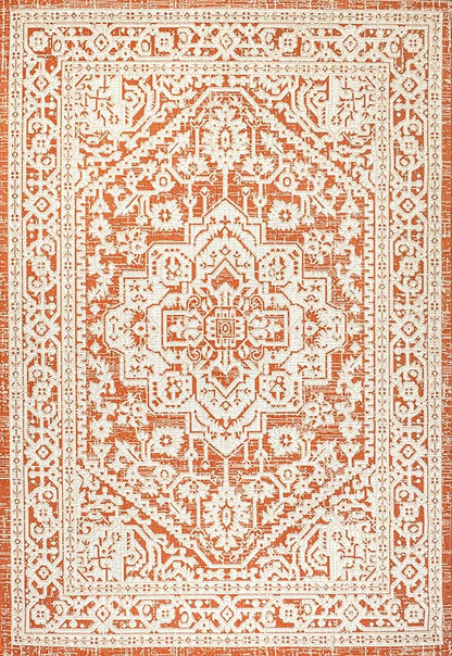 JONATHAN Y Medallion Weave Indoor Outdoor Area Rug 4X6 Orange/Cream, Sinjuri Textured for Backyard, Patio, Porch, Easy-Cleaning, High Traffic, Pet-Friendly, Non-Shedding (SMB101F-4)