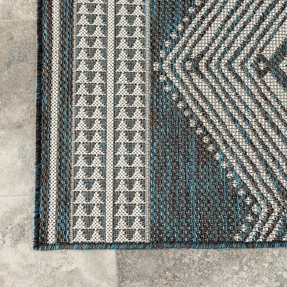 nuLOOM 5' x 8' Outdoor Tribal Geometric Area Rug, Stain Resistant, Weather Resistant, High Traffic, Patio, Balcony, Outside, Ranya Turquoise