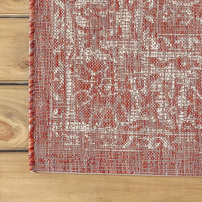 JONATHAN Y Weave Floral Indoor Outdoor Area Rug 5X8 Red/Taupe, Tela Bohemian Textured for Backyard, Patio, Porch, Easy-Cleaning, High Traffic, Pet-Friendly, Non-Shedding (SMB100A-5)