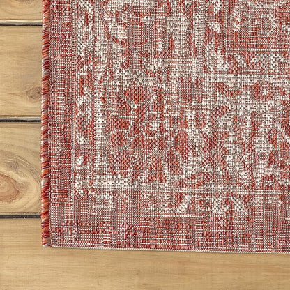 JONATHAN Y Weave Floral Indoor Outdoor Area Rug 5X8 Red/Taupe, Tela Bohemian Textured for Backyard, Patio, Porch, Easy-Cleaning, High Traffic, Pet-Friendly, Non-Shedding (SMB100A-5)