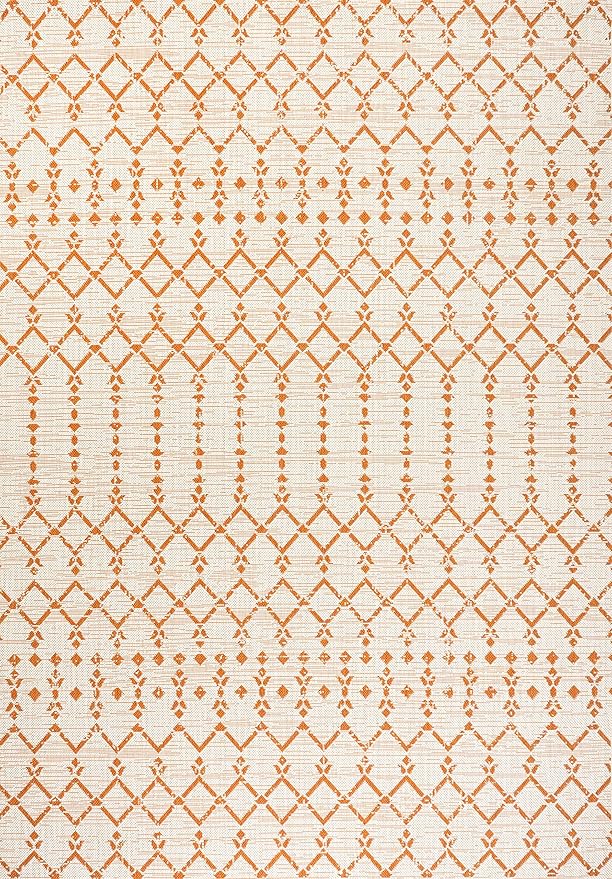 JONATHAN Y Moroccan Geometric Indoor Outdoor Area Rug 3X5 Cream/Orange, Ourika Textured Weave for Backyard, Patio, Porch, Easy-Cleaning, High Traffic, Pet-Friendly, Non-Shedding (SMB108O-3)