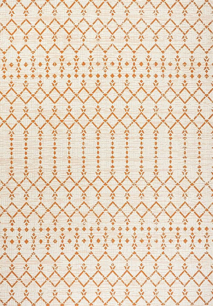 JONATHAN Y Moroccan Geometric Indoor Outdoor Area Rug 3X5 Cream/Orange, Ourika Textured Weave for Backyard, Patio, Porch, Easy-Cleaning, High Traffic, Pet-Friendly, Non-Shedding (SMB108O-3)