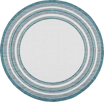 SAFAVIEH Washable Rug Outdoor Courtyard Collection - 4' Round, Ivory & Teal, Non-Shedding & Easy Cleaning, Ideal for Patio, Backyard, Mudroom (CY8475-53512)