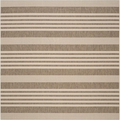 SAFAVIEH Washable Rug Outdoor Courtyard Collection - 5'3" Square, Brown & Bone, Non-Shedding & Easy Cleaning, Ideal for Patio, Backyard, Mudroom (CY6062-242)