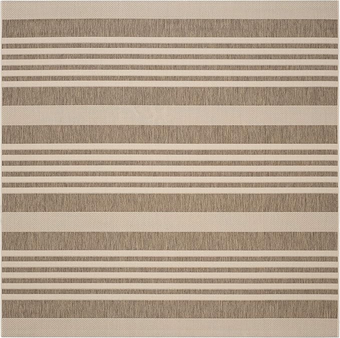 SAFAVIEH Washable Rug Outdoor Courtyard Collection - 4' Square, Brown & Bone, Non-Shedding & Easy Cleaning, Ideal for Patio, Backyard, Mudroom (CY6062-242)